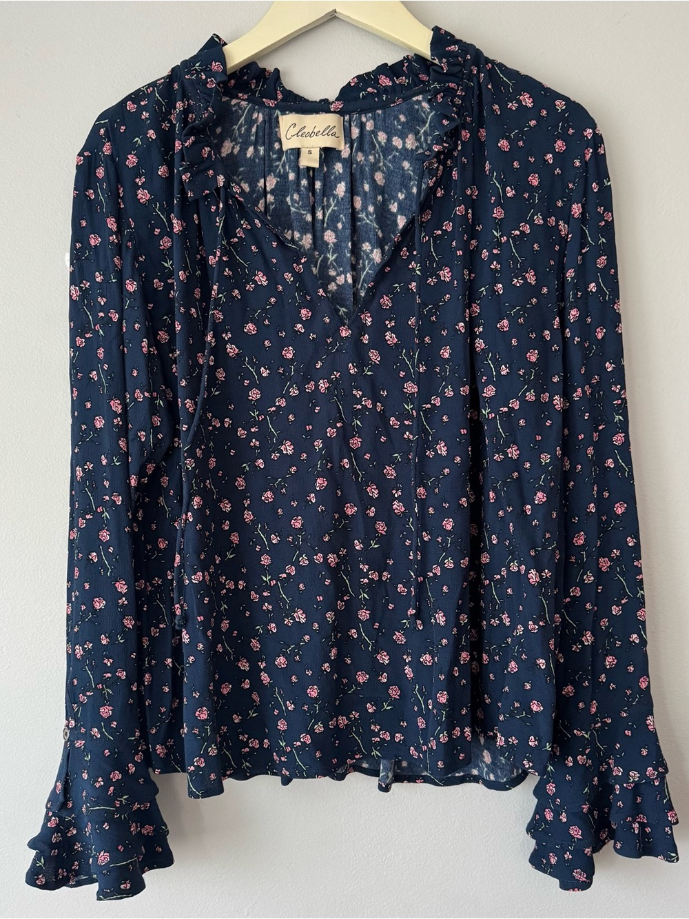 Cleobella Navy Floral Ruffle Blouse